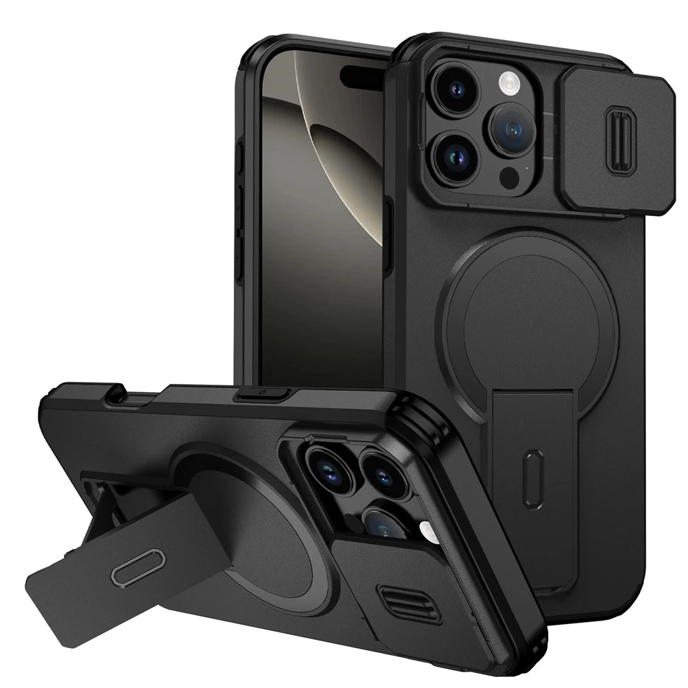 Luxury Armor Magnetic Case for IPhone 17 Air 16e 16 15 14 13 12 Mini 11 Pro Max Plus Flip Lens Stand Cover Wireless Charing