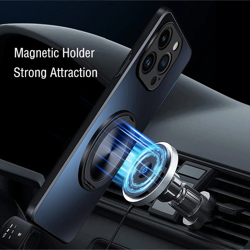 For iPhone 17 Air 16 16E 15 14 13 12 11 Pro Max Plus Mini Hard Case Matte Kickstand Ring Magnetic Back Cover Phone Shell Fundas