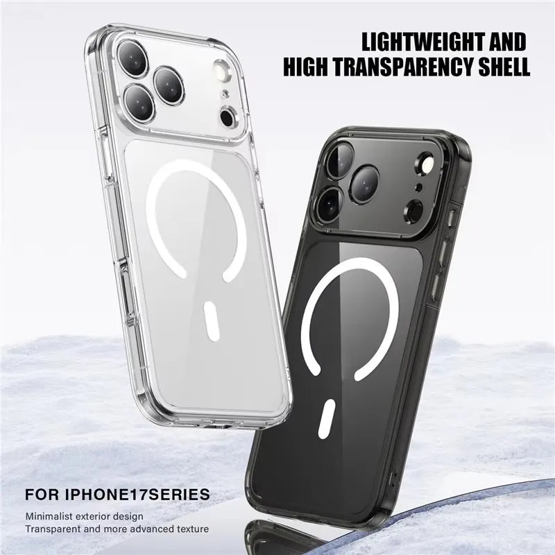 Luxury Clear Shockproof For Magsafe Magnetic Case For iPhone 17 Air 17Pro 17 ProMax Wireless Charging Shockproof Hard Back Cover