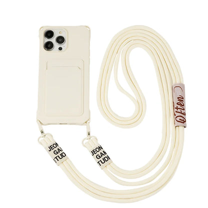Strap Case For iPhone 17 Pro Max 16 15 14 12 11 13 Mini Plus Air Shockproof Silicone Card Slot Crossbody Necklace Lanyard Cover
