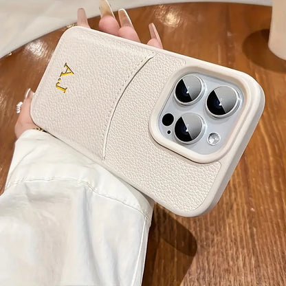 Personalized Customized Name Initial Case For iPhone 12 13 14 15 16 17 18 Pro Max Leather Card Slot Bag Lichee Pattern Cover
