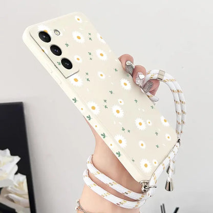 Deciduous Daisies Crossbody Lanyard Silicone Phone Case For Samsung Galaxy S23 S22 S21 S10 S8 Plus Note 20 ultra 10 Plus Cover