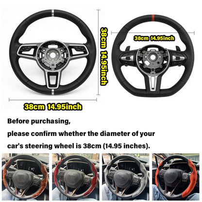 2PCS Universal Round Car Steering Wheel Cover Winter Fur Warm Carbon Fiber Leather Anti-slip Protective Case Luxury Accessories