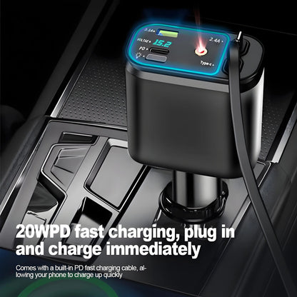 120W Retractable Car Charger with Roof Starlight USB C Cable Fast Charger Cigarette Lighter Adapter For IPhone Huawei Samsung