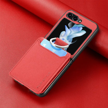 PU Leather for Samsung Z Flip 8 7 6 5 4 3 Flip6 Flip5 Flip4 Flip3 Flip7 Litchi Pattern Cover Ring Card Holder Wallet Phone Case