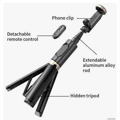Foldable Bluetooth Selfie Stick Wireless Tripod with Shutter Monopod for iPhone 15 14 Samsung S24 S23 Live Photography Video