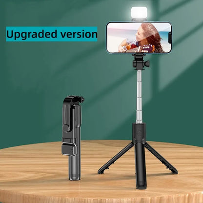 Selfie Stick Tripod Stand with Wireless Bluetooth Remote Extendable Stainless Steel Rod for iPhone Mobile Phones Live Streaming