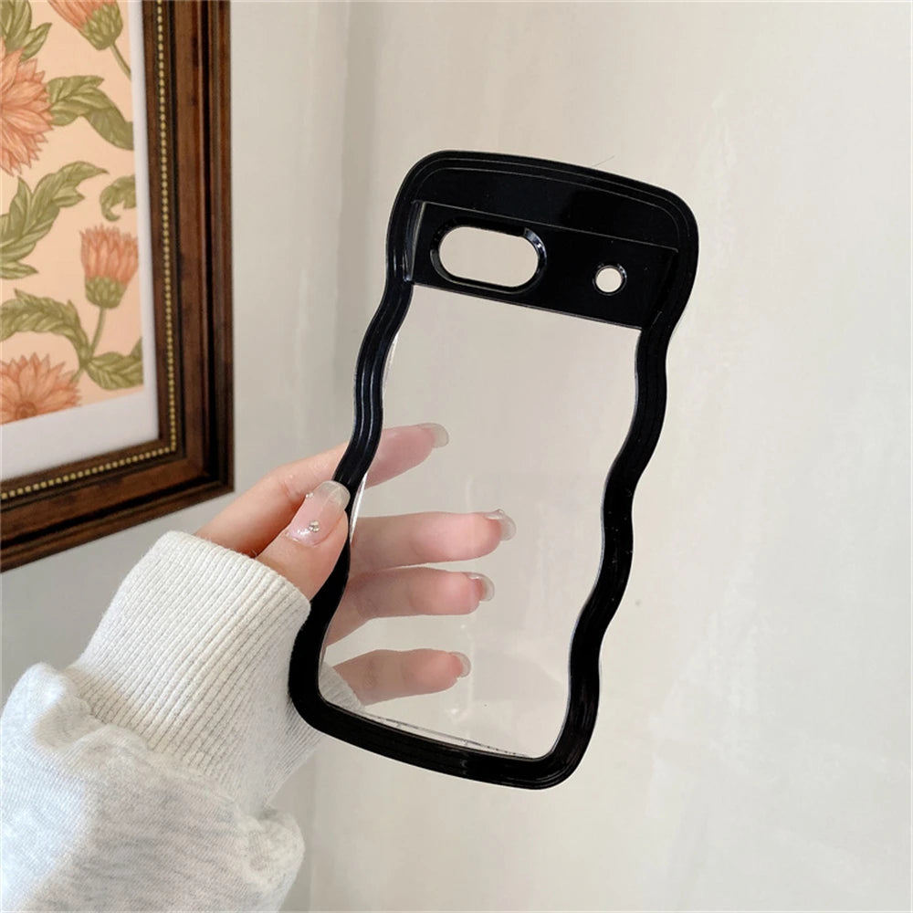 2IN1 Cute Curly Wavy Transparent Phone Case For Google Pixel 11 11Pro 10 10Pro 9 9Pro 9A 8 8A 7A Candy Color Shockproof Cover