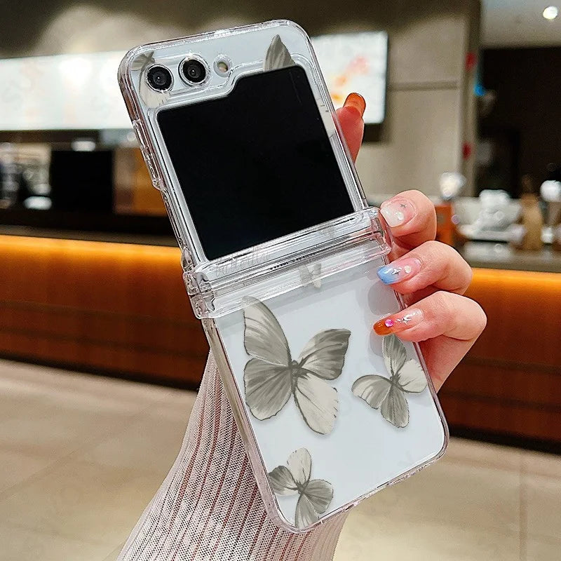 Butterfly Pattern Clear Case For Samsung Galaxy Z Flip 8 7 FE 6 5 4 3 5G Hard PC Folding Cover For Samsung Z Flip8 Flip7 Flip6