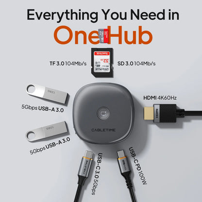 CABLETIME USB C Hub Magnetic Hub 7 in 1 4K@60Hz 5Gbps Resolution Fast Data Transmission SD/TF 3.0 for Laptop iPhone 17 Pro