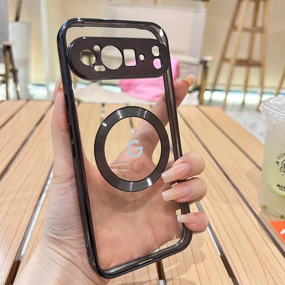 Clear Electroplating Compatible Magnetic Wireless Charging Phone Case For Google Pixel 11 10 9 A Pro XL Shockproof Protect Cover