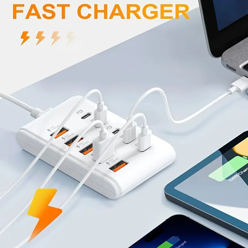 10-Port USB Fast Charging Station 5*Type-C PD + 5*USB-A Compact High-Speed Charging Adapter Technology Enthusiast Workspace Hub