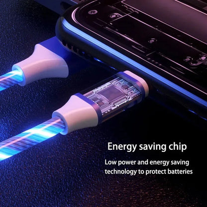 Light Emitting Cable, Mobile Phone Charging Cable, Fast Charging Data Cable, Light Emitting, Suitable for iPhone Micro USB Type C Charger Cable, Three in One LED Fast Charging Cable