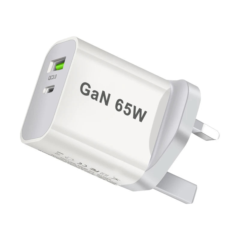 UK/AU/EU/US USB C Charger 65W PD 3.0 GaN Charger Type C Power Adapter With 2-Port Fast Wall Charger Compatible for iPhone 13 USB