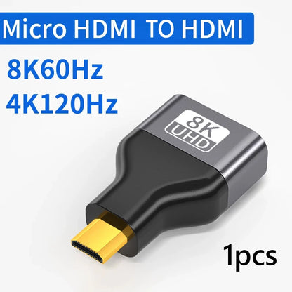 8K@60Hz Mini Micro HDMI-compatible Male to HDMI-compatible2.1 Female Adapter Converter for Camera Tablet Laptop HDTV Monitor