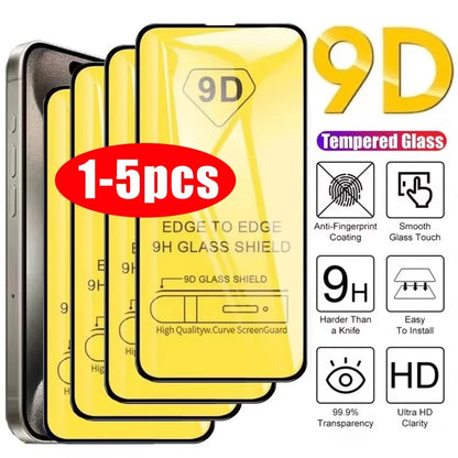 1-5PCS 9D Full Cover Tempered Glass For iPhone 17 16 15 11 12 13 14 18 Pro Max 16E Screen Protector For iPhone 13 Mini XR XS Max