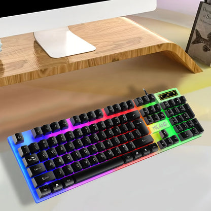 1pcsRGB Backlit Gaming Keyboard and Mouse Set, Wired 104-Key Mechanical-Feel Keyboard with LED Lighting, Ergonomic High-Precision Gaming Mouse, Plug-and-Play Keyboard and Mouse Combo for PC Gaming, Office Desk Accessories, Ho