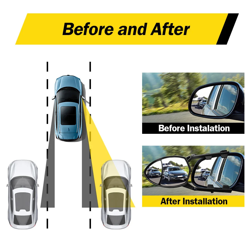 Caravan Trailer Towing Mirror Extension Tow Mirror Adjustable Strap Convex Side Rear View Mirrors Universal