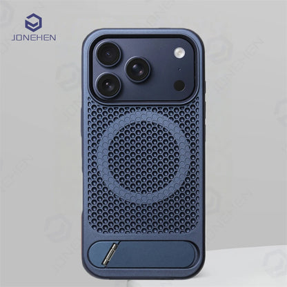 Heat Dissipation Stand Magnetic Shockproof Bumper Case For iPhone 17 Pro Max Air 16 15 14 13 12 Breathable Cover For Magsafe