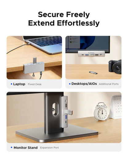 ORICO Aluminum 8 in 1 USB Clip Hub Support External Power Supply for High Speed 10GBPS Data Transmission on MAC OS PC