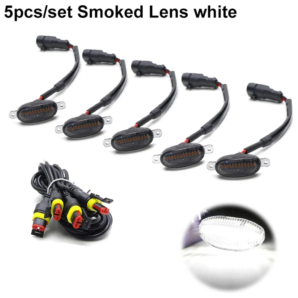 Universal Smoked Lens Amber / White LED Car Front Grille Clearance Marker Light Assemblies W/ Wiring Harness Kit For Truck SUV