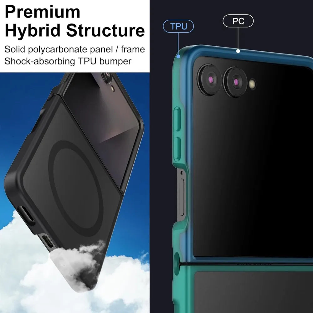 Magnetic Wireless Charging Mobile Phone Case for Samsung Galaxy Z Flip 8 7 FE 6 Cover Slim Rugged Translucent Cover with Magnet