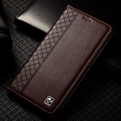 Flip Case For APPLE iPhone 17 17Pro Air Pro Max Genuine Leather Magnetic Cover Luxury Cowhide Grid Pattern Wallet Cases Covers
