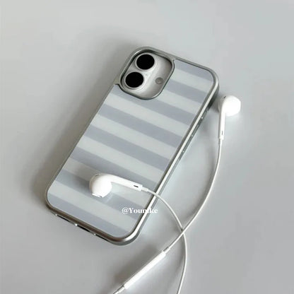 Korean Ins Gray and White Stripes Phone Case for iPhone 17 17e 16e 16 15 14 13 12 11 Air Pro Max X XR XSMAX 8 7 Plus Back Cover