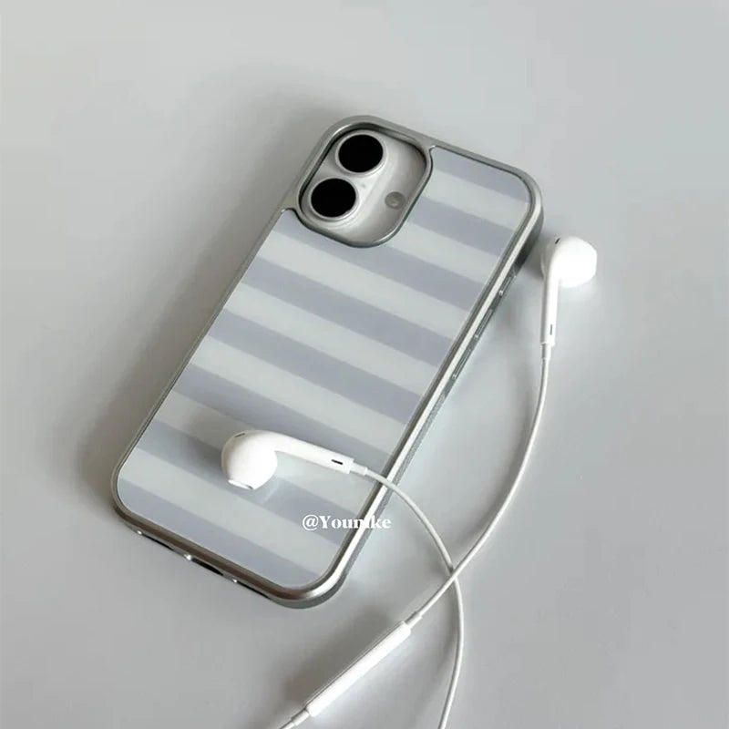 Korean Ins Gray and White Stripes Phone Case for iPhone 17 17e 16e 16 15 14 13 12 11 Air Pro Max X XR XSMAX 8 7 Plus Back Cover