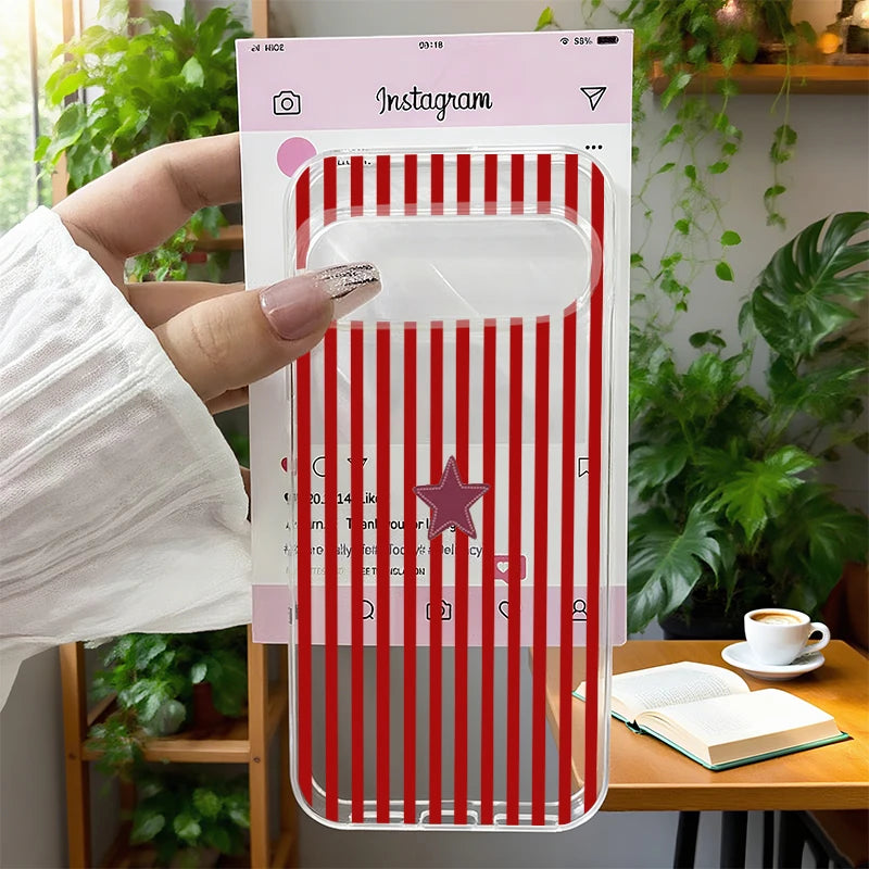Simple Cute Pink Blue Plaid Star Phone Case for Google Pixel 10 Pro XL 9 8A 9 8 Pro 7 6A 5G INS Stripes Design Clear TPU Cover