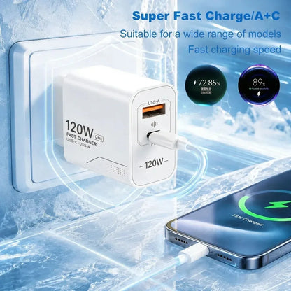 120W GaN USB C Charger 2-Port Fast Charging Phone Charger Power Adapter For iPhone Samsung Xiaomi Type C US Plug Wall Charger