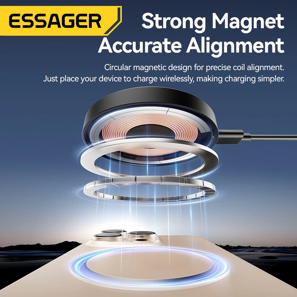 Essager Magnetic Wireless Charger 15W With Cable For iPhone 14 13 12 Pro Max Fast Wireless Charging For Samsung Xiaomi Earphones