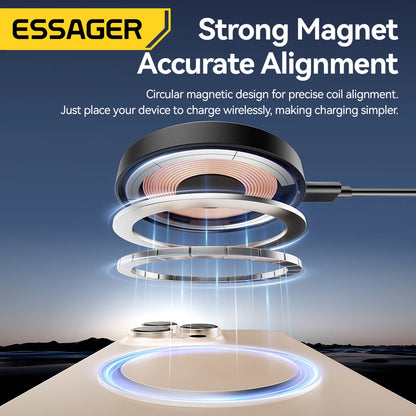 Essager Magnetic Wireless Charger 15W With Cable For iPhone 14 13 12 Pro Max Fast Wireless Charging For Samsung Xiaomi Earphones