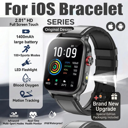 1400mAh Military Grade Smart Watch 200 Days Battery Life 5ATM Waterproof Bluetooth Call Alert LED Flashlight Sports Watches Men