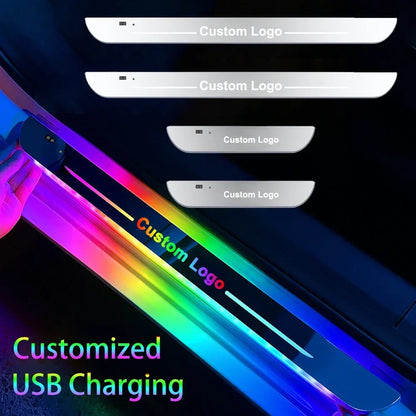 New Customized Car Door Threshold Sill Strip Light Logo Lamp Free Wiring LED RGB Welcome Scuff Plate Decorative Pedal Light