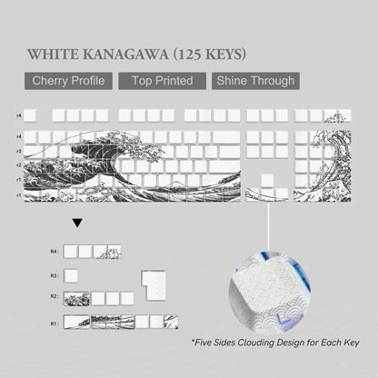 Kanagawa Themed Top/Side Printed RGB Backlit Keycaps 125 Keys Dye Sub PBT Keycaps Cherry Profile for Cherry MX Swtches Keyboard