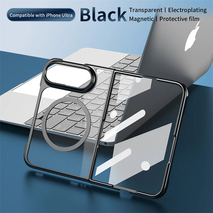 Luxury Gold Transparent Plating Magnetic Phone Case for iPhone Duo for Magsafe Wireless Charging Shockproof Clear Cover Funda