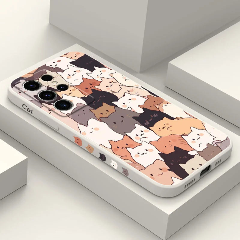 Stacking Cat Phone Case For Samsung Galaxy S25 FE S24 S23 S22 S21 S20 Ultra Plus Note 20 Ultra 10 Plus Cover