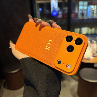 Personalized Name Faux Leather Phone Case For iPhone 17 16 15 14 13 Pro Max Plus Air Custom Initials DIY Hot Gold Foil Stamping