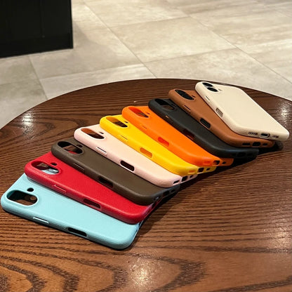 Luxury Soft Cortex Leather Case For iPhone 17 Air 11 12 13 14 15 16 Pro Max Plus Lichee Pattern Silicone Shockproof Cover
