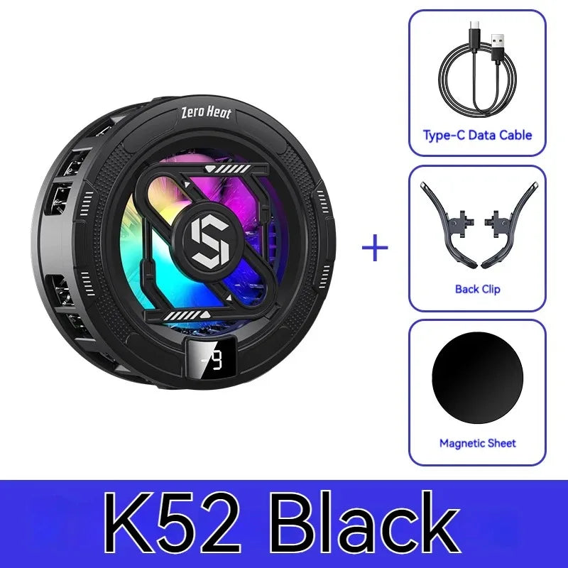 K52 AI Mobile Cooler Magnetic Back-clip Ice Cooling Radiator Digital Display RGB Light Gaming Cooler Temperature Control
