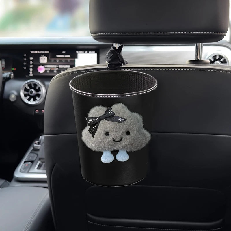 PU Leather Car Trash Bin Can Cute Cartoon Cloud Auto Back Seat Headrest Mini Organizer Rubbish Bag Garbage Air Vent Storage Box