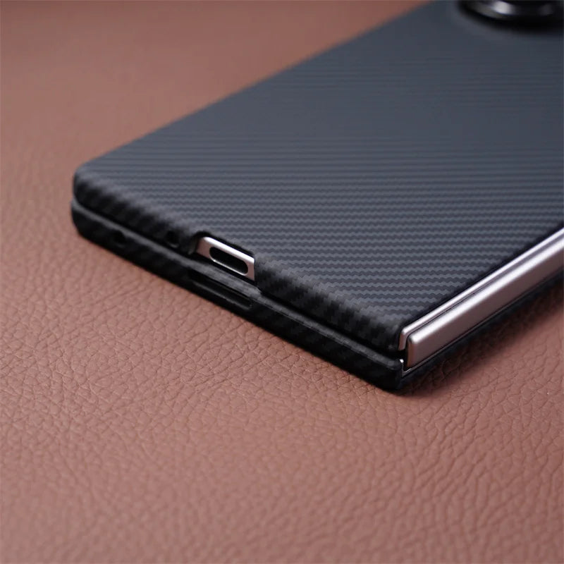 Business Magnetic Carbon Fiber Texture Case for Samsung Z Fold 8 7 6 5 4 Wireless Charging PC Cover with Screen Protective Film
