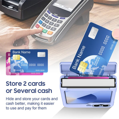 Luxury Wallet Clip Flip Slot Card Phone Case for Samsung Z Flip 8 7 6 5 5G Flip6 ZFlip5 ZFlip6 Finger Ring Shockproof PC Covers
