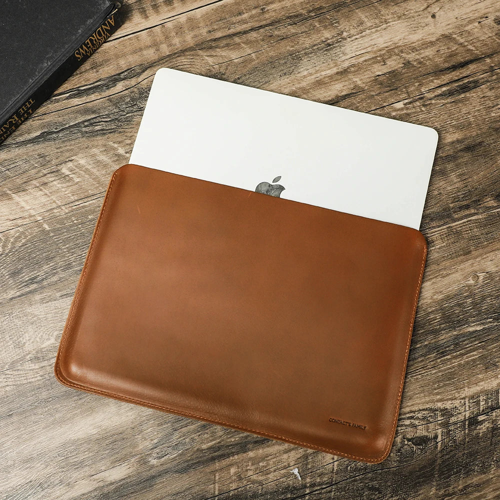 CONTACTS FAMILY Genuine Leather Laptop Sleeve Case For Macbook Pro Air 13 14 16 M4 M3 M2 Cover HP DELL XPS 13 Computer Bag Men