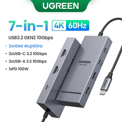 UGREEN 12-in-1 USB HUB Type-C to 2HDMI 4K120Hz DP USB3.2 10Gbps SD/TF RJ45 PD100W for Windows Dell HP Laptop Accessories Docking
