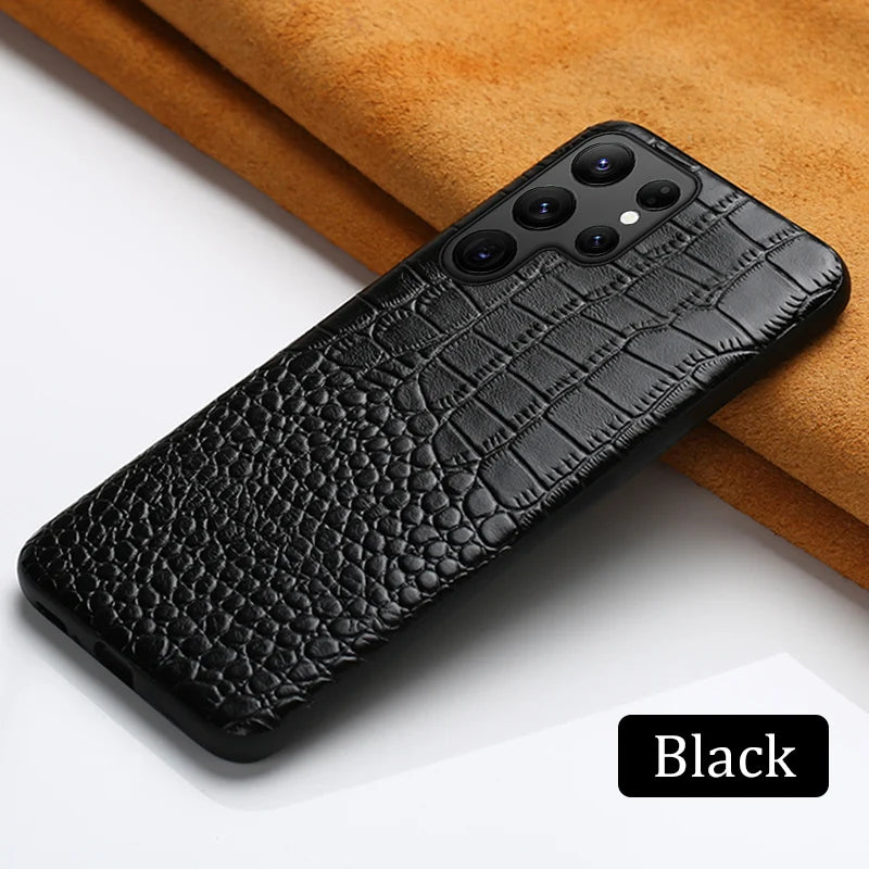LANGSIDI Genuine Leather Phone Case for Samsung Galaxy S25 S24 S23 Ultra S22 Plus S21 FE S 24 23 A55 A54 5G Protector Back Cover