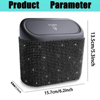 Artificial Rhinestone-Embellished Car Trash Can with 60 Dedicated Trash Bags, Car Interior Hanging Storage Box with Automatic Lid, Multifunctional Car Accessory