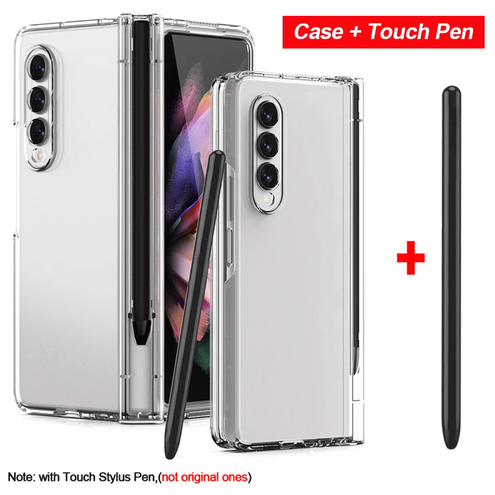 with Touch Pen For Samsung Galaxy Z Fold 7 6 SE 5 5G Case Hinge Pen Slot Front Screen Glass Protect Capa Z Fold 2 3 4 Cover
