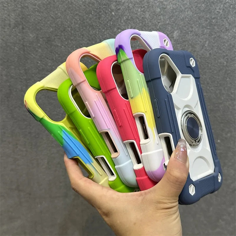 Luxury Heavy Duty Ring Holder Lanyard Case for iPhone 17 18 ProMax PC TPU Armor Cover for iPhone 11 12 13 14 15 16 Pro Max Plus